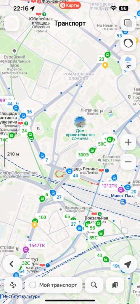 Отображение транспорта в Минске в Яндекс.Картах в режиме реального времени